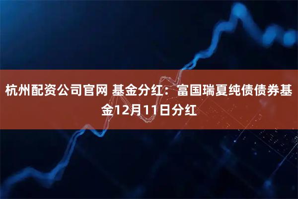 杭州配资公司官网 基金分红:富国瑞夏纯债债券基金12月11日分红